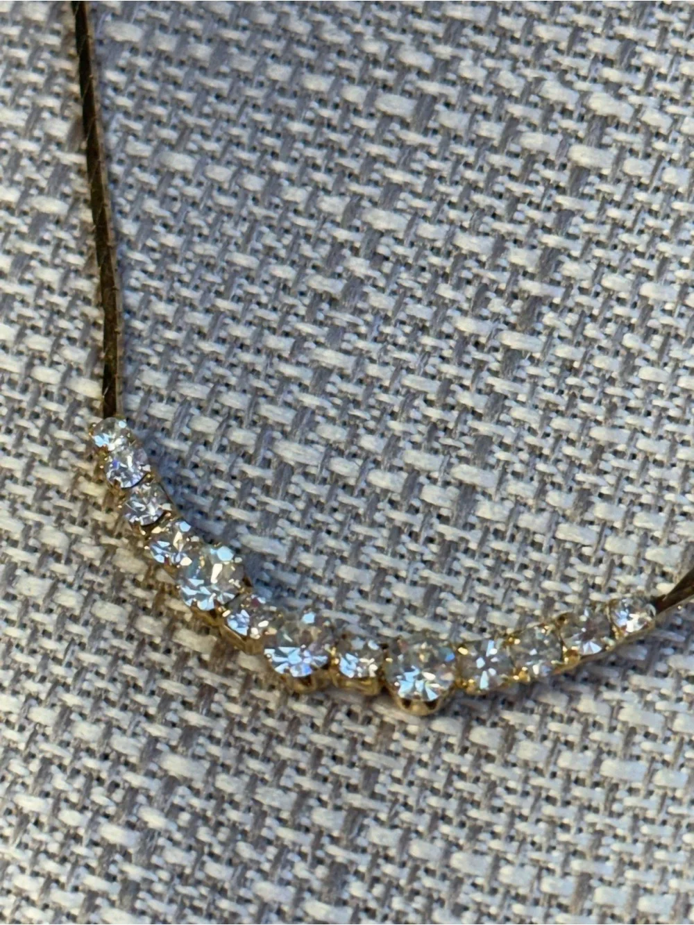 Gold Crystal Necklace curved bar- gold sparkling graduated‎ stones 16.5” CZ’s CZ